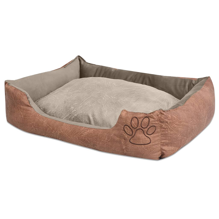 vidaXL Cama para cães com almofada couro artificial PU tamanho XL bege 1