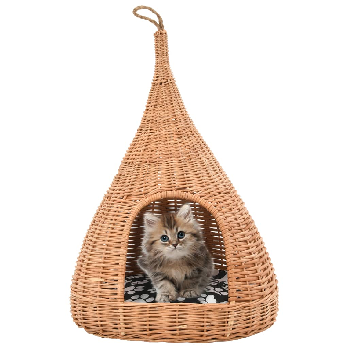vidaXL Ninho para gatos tipi c/ almofadão 40x60 cm salgueiro genuíno 1