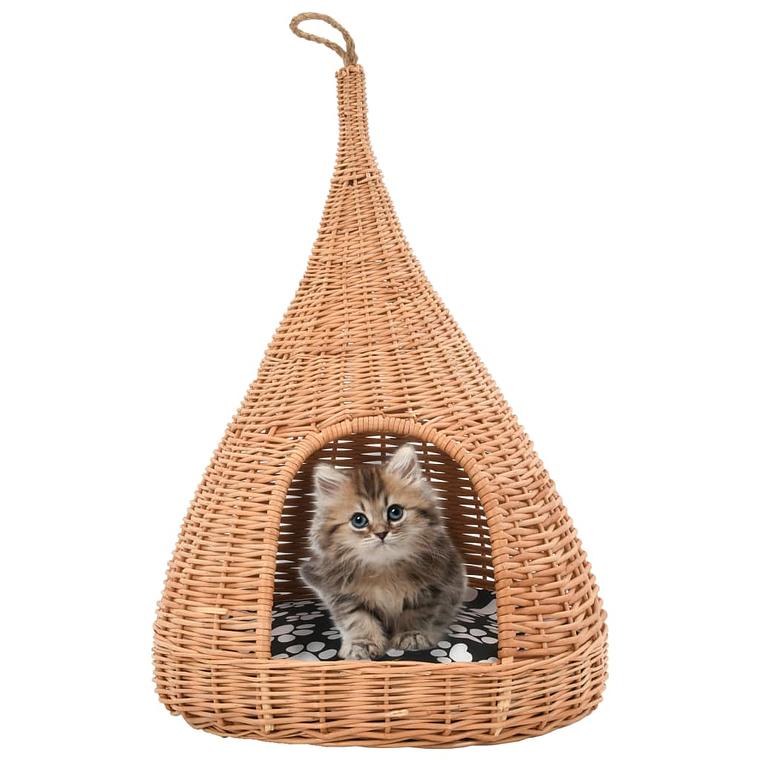 vidaXL Ninho para gatos tipi c/ almofadão 40x60 cm salgueiro genuíno 1