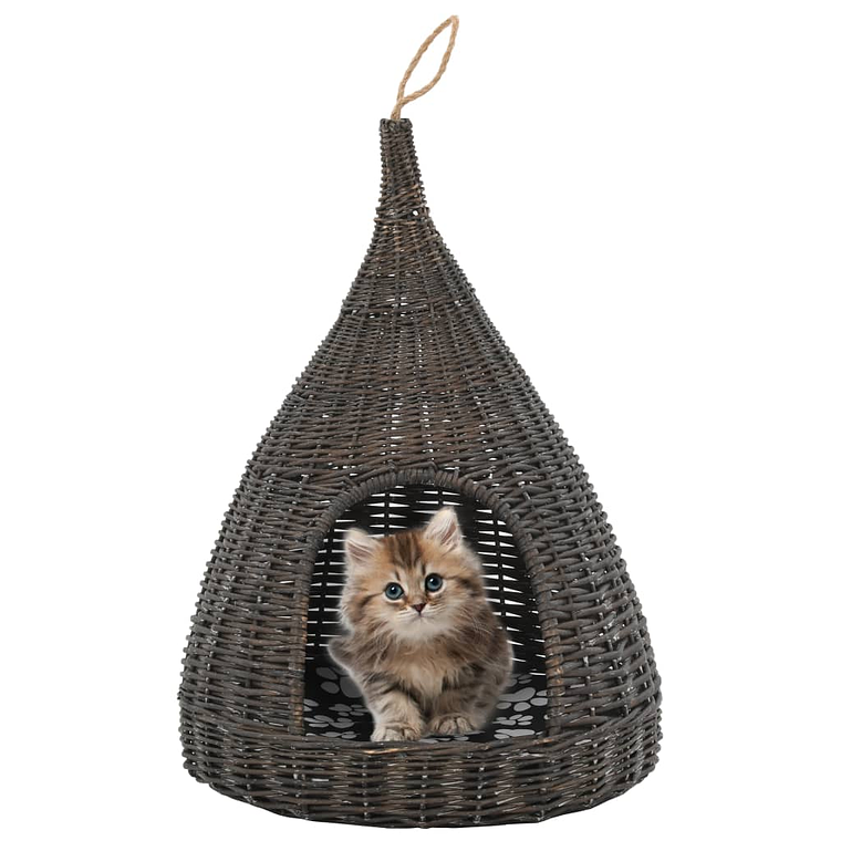 vidaXL Ninho p/ gatos tipi c/ almofadão 40x60 cm salgueiro cinzento 1
