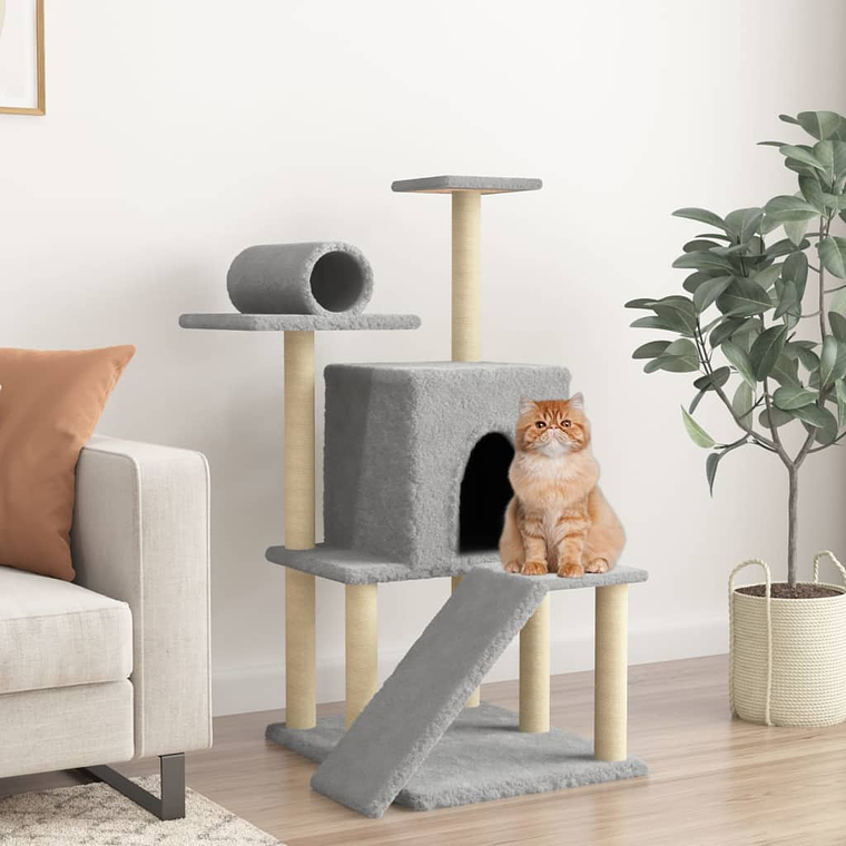 vidaXL Árvore gatos c/ postes arranhadores sisal 110,5 cm cinza-claro  1