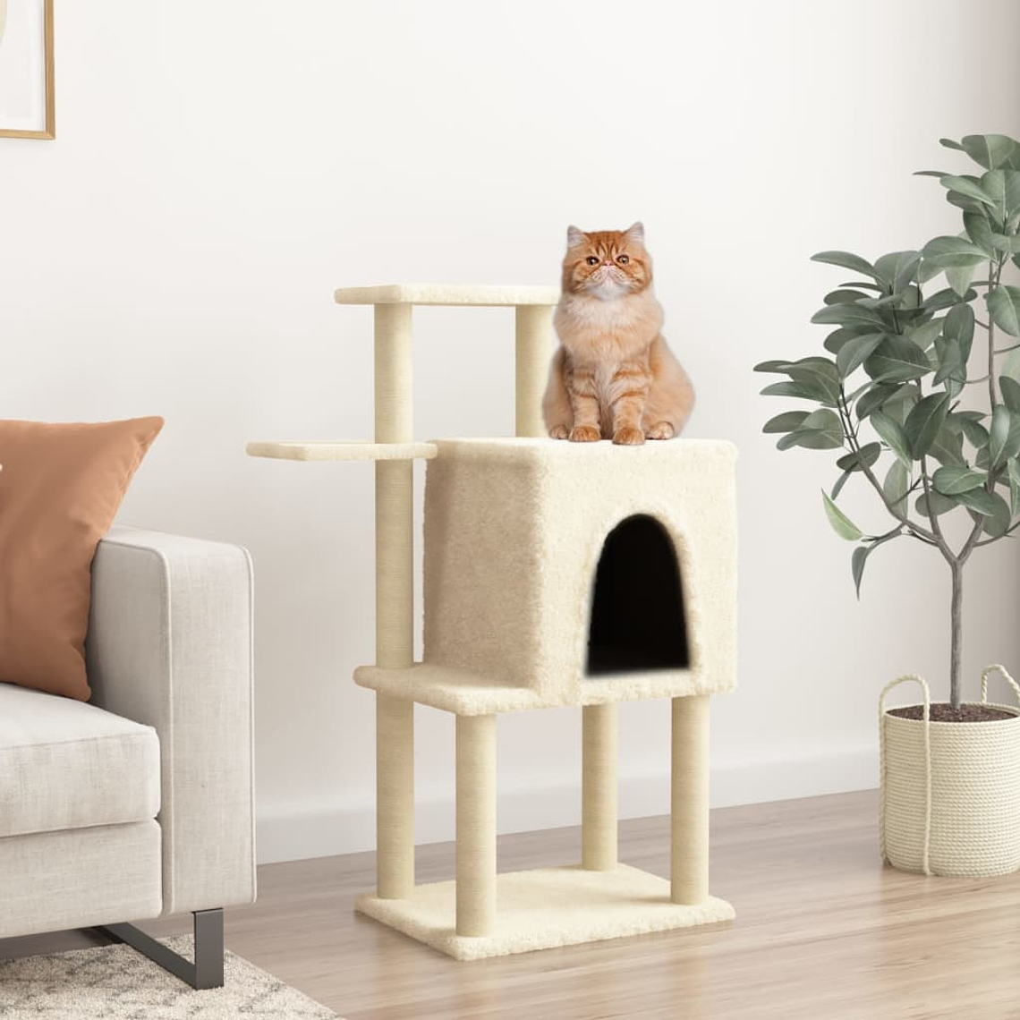vidaXL Árvore p/ gatos c/ postes arranhadores sisal 97 cm cor creme 1