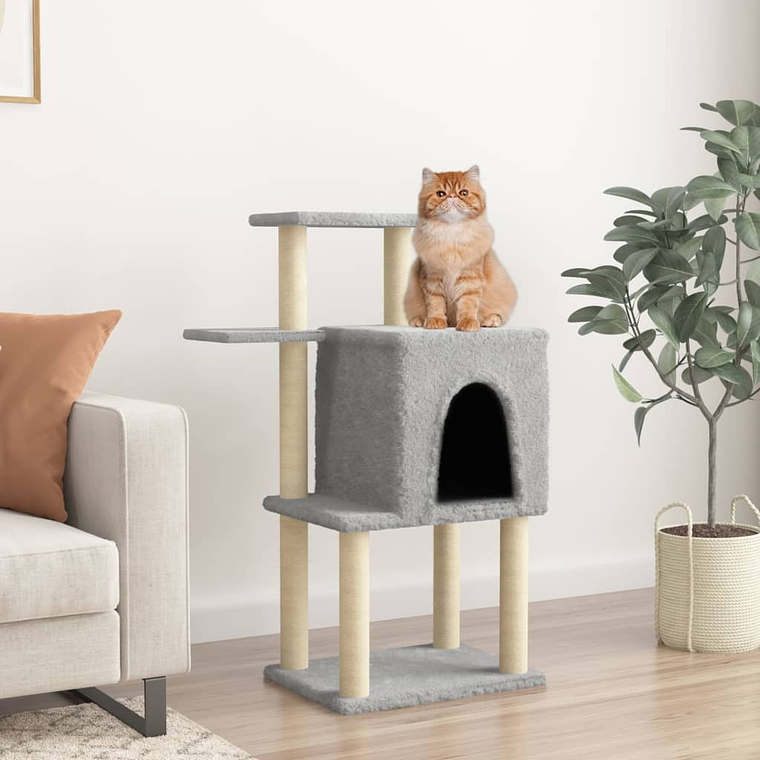 vidaXL Árvore p/ gatos c/ postes arranhadores sisal 97 cm cinza-claro 1