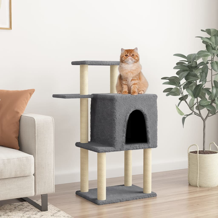 vidaXL Árvore p/ gatos c/ postes arranhadores sisal 97 cm cinza-escuro 1