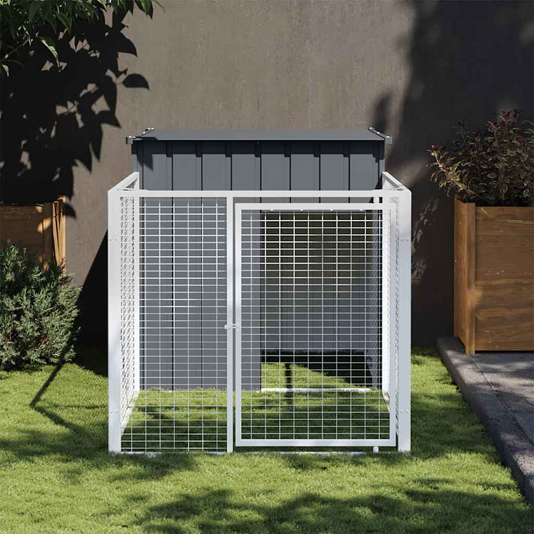 vidaXL Casota para cães com parque aço galvanizado antracite 1