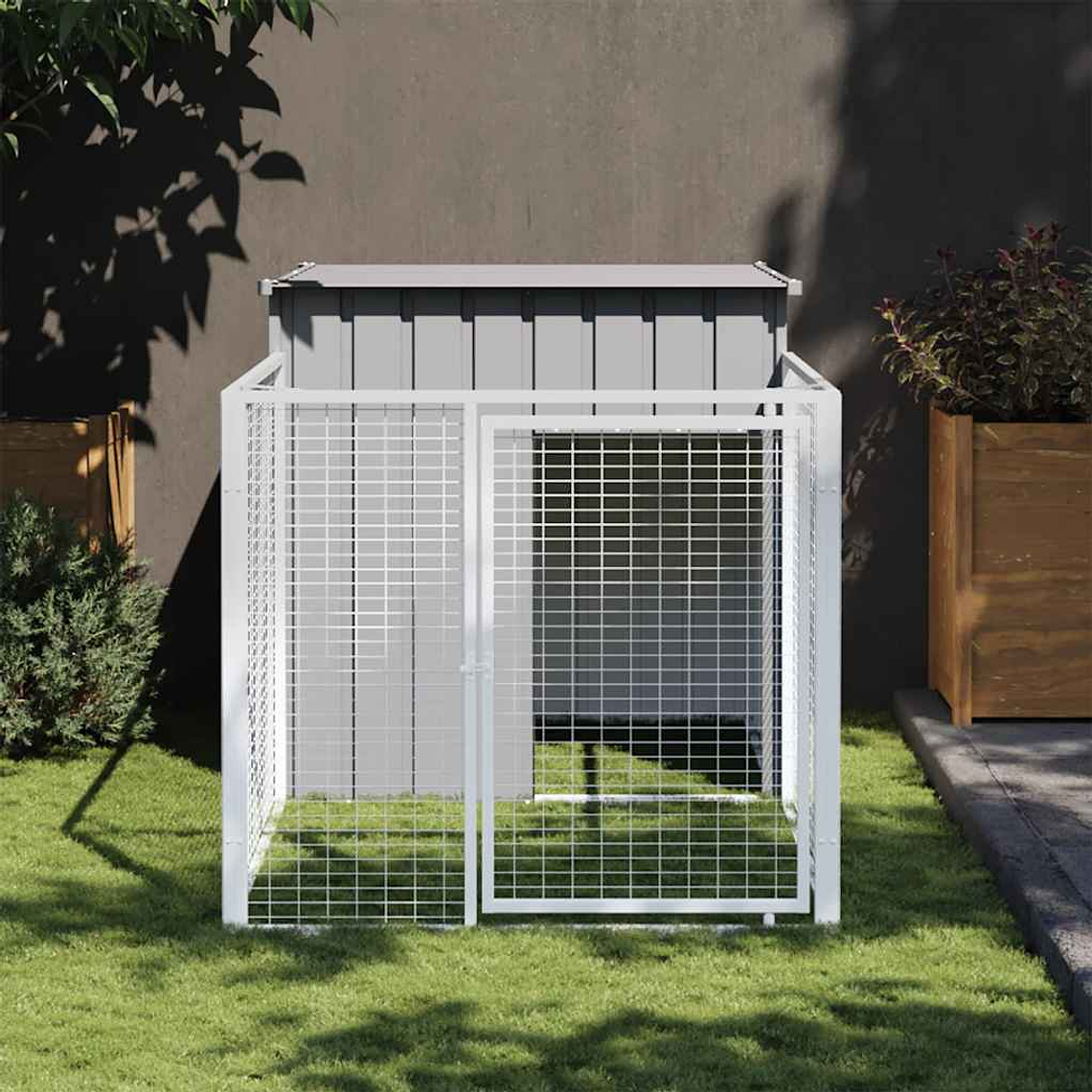vidaXL Casota para cães com corredor cinza claro 110x201x110 cm aço galvanizado 1