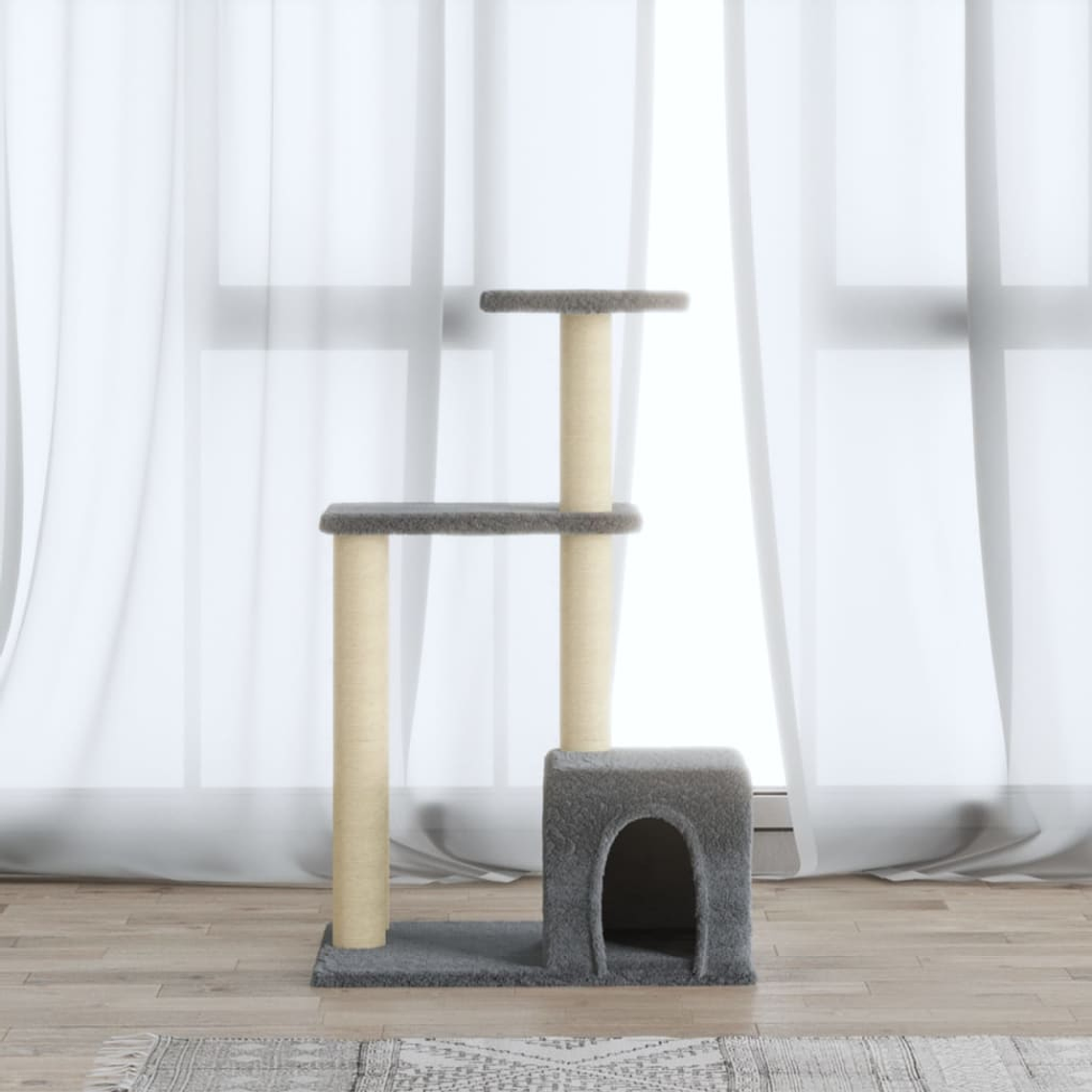 vidaXL Árvore p/ gatos c/ postes arranhadores sisal 71 cm cinza-claro 1