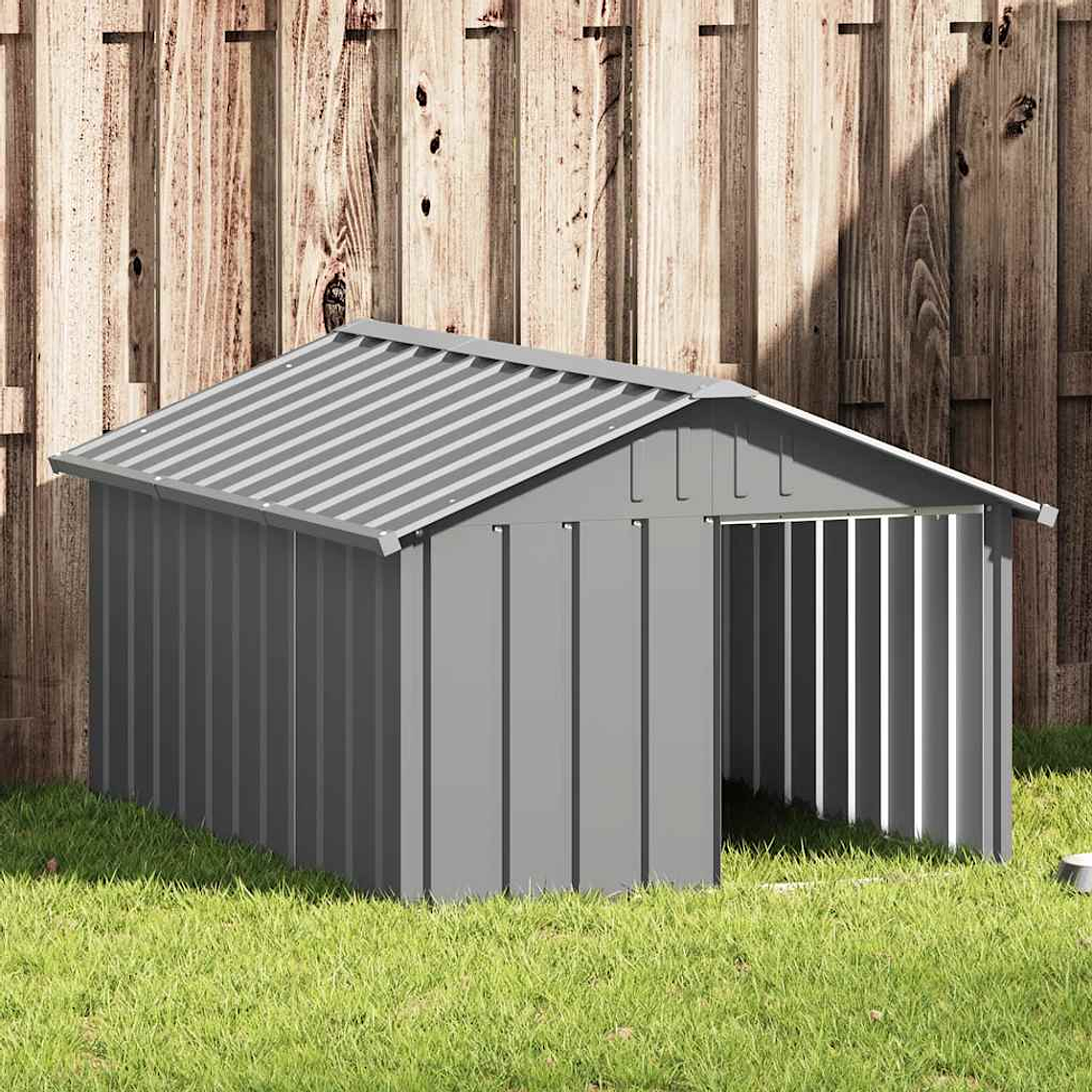 vidaXL Casota para cães 116,5x153x81,5 cm aço galvanizado cinzento 1