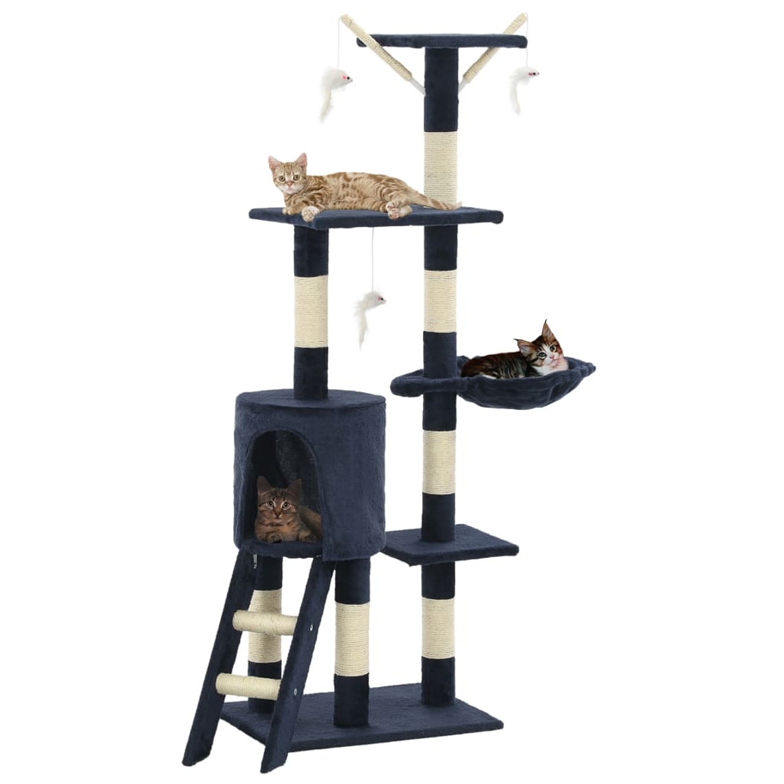 vidaXL Árvore p/ gatos c/ postes arranhadores sisal 138 cm azul escuro 1