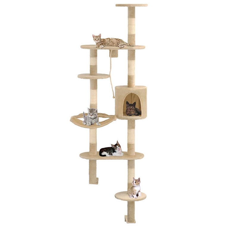 vidaXL Árvore para gatos de parede c/ arranhadores sisal 194 cm bege 1