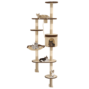 vidaXL Árvore p/ gatos parede arranhadores sisal 194 cm bege/castanho