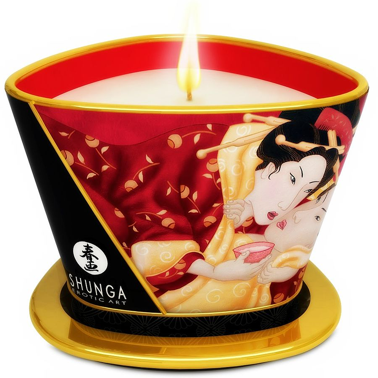 SHUNGA - MINI CARESS POR CANDELIGHT MORANGOS E VELA DE MASSAGEM CAVA 170 ML 1