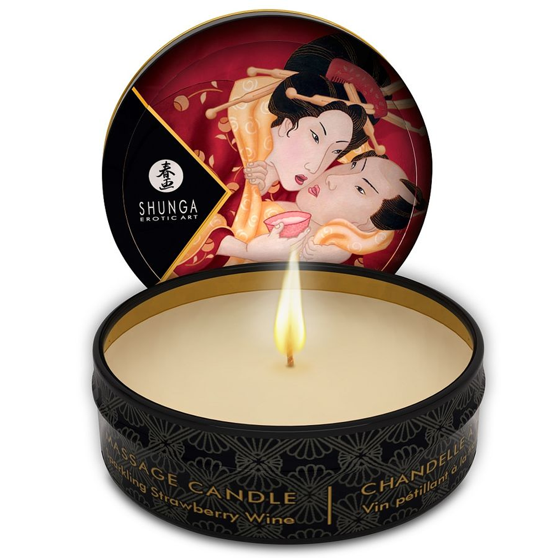 SHUNGA - MINI CARESS POR CANDELIGHT MORANGOS E VELA DE MASSAGEM CAVA 30 ML 1