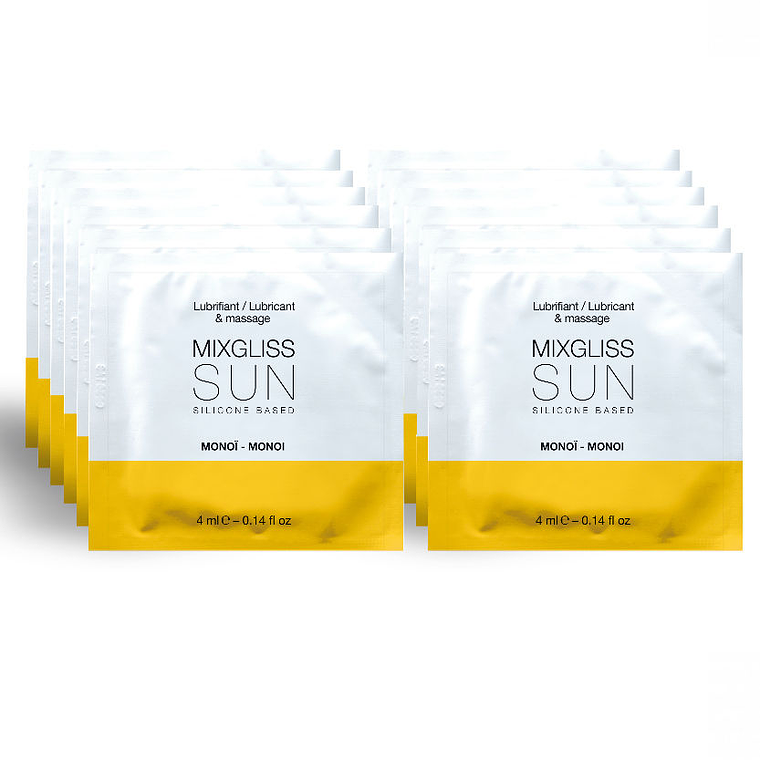 MIXGLISS - LUBRIFICANTE BASE DE SILICONE AROMA MONOI 12 DOSE ÚNICA 4ML 1