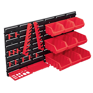 vidaXL 34 pcs kit caixas arrumação c/ painéis parede vermelho e preto