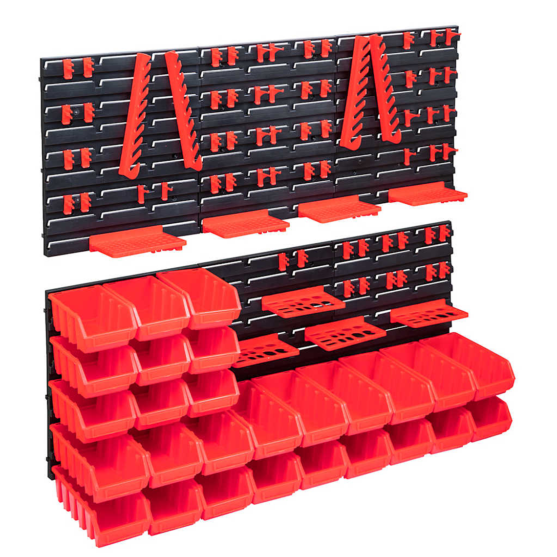 vidaXL 103 pcs kit caixas arrumação c/ painéis parede vermelho e preto 1