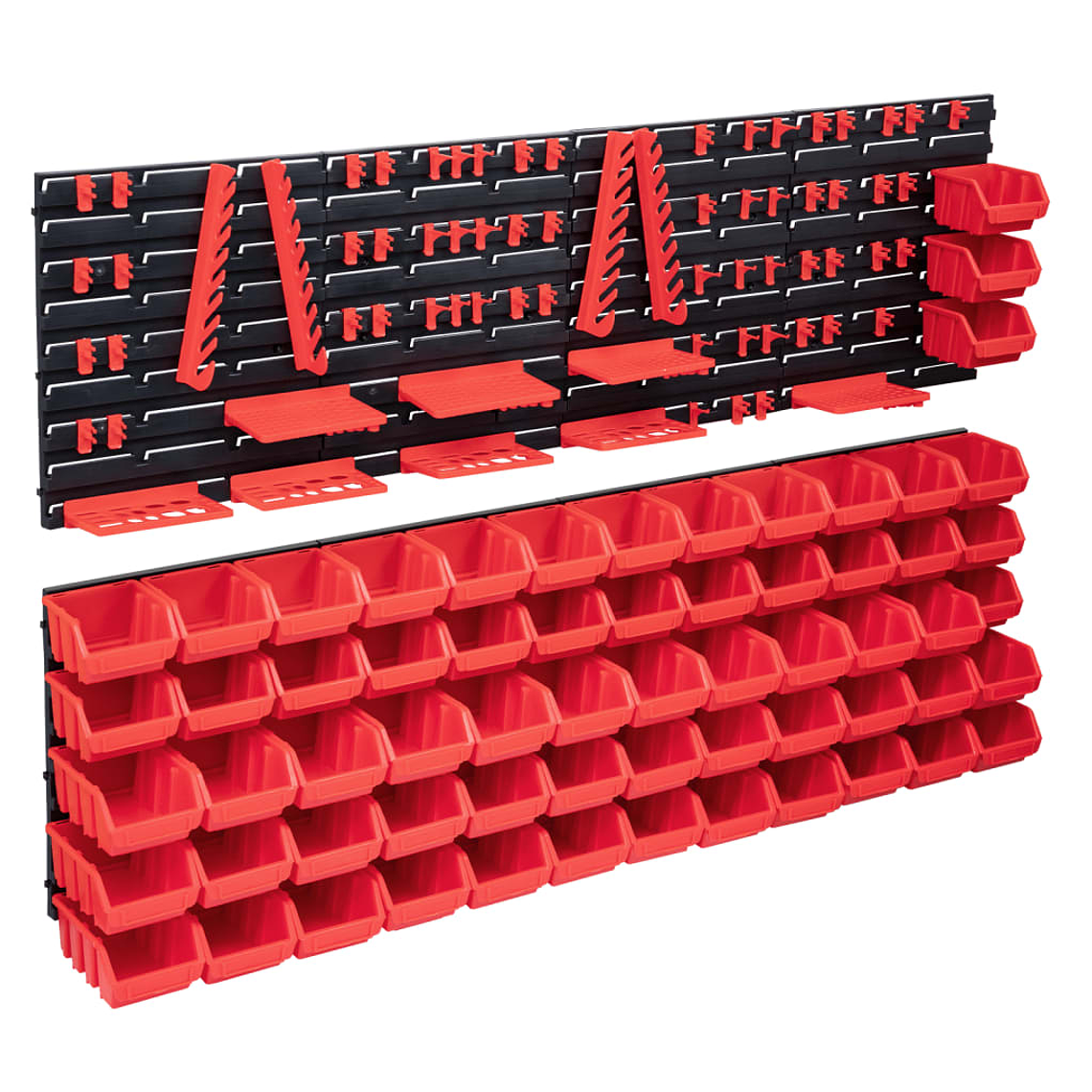 vidaXL 141 pcs kit caixas arrumação c/ painéis parede vermelho e preto 1