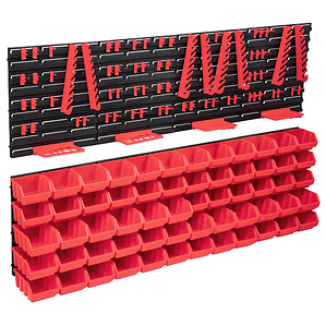 vidaXL 136 pcs kit caixas arrumação c/ painéis parede vermelho e preto
