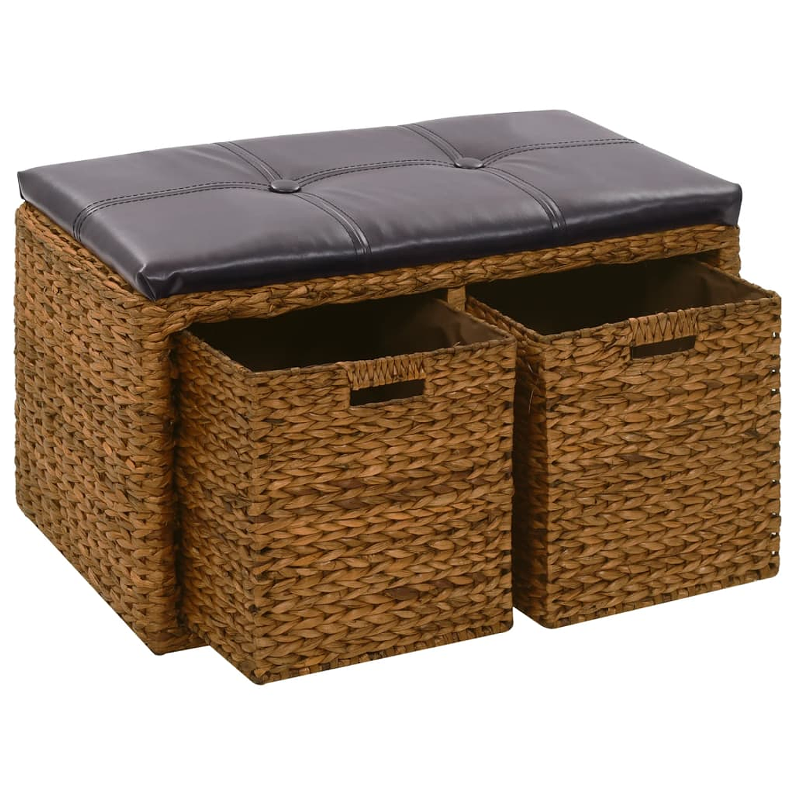 vidaXL Banco com 2 cestos erva marinha 71x40x42 cm castanho 1