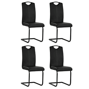 vidaXL Cadeiras de jantar cantilever 4 pcs couro artificial preto