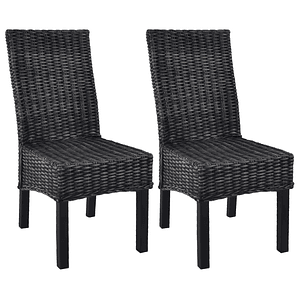 vidaXL Cadeiras de jantar 2 pcs vime Kubu preto + madeira mogno