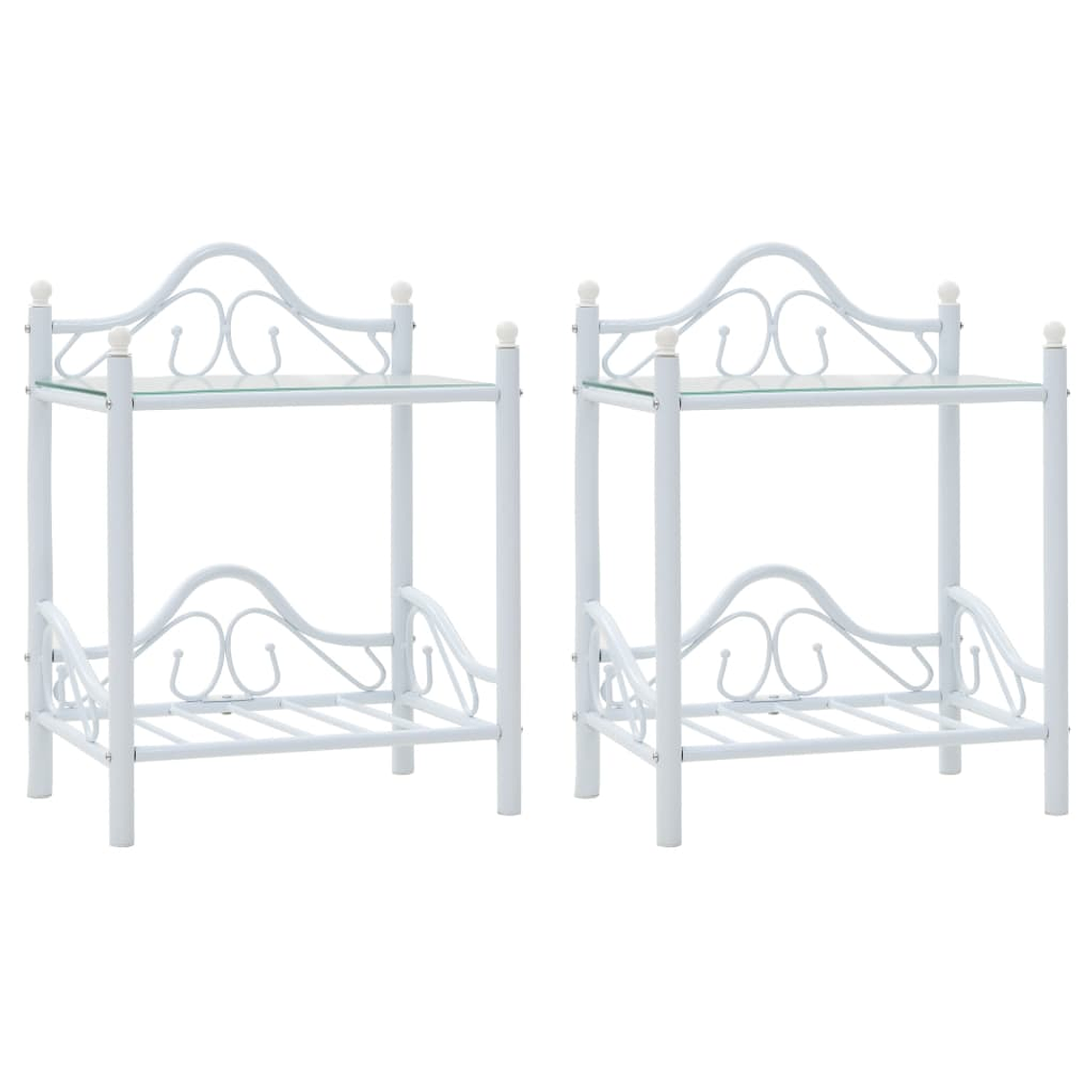 vidaXL Mesas cabeceira 2 pcs aço e vidro temperado 45x30,5x60cm branco 1