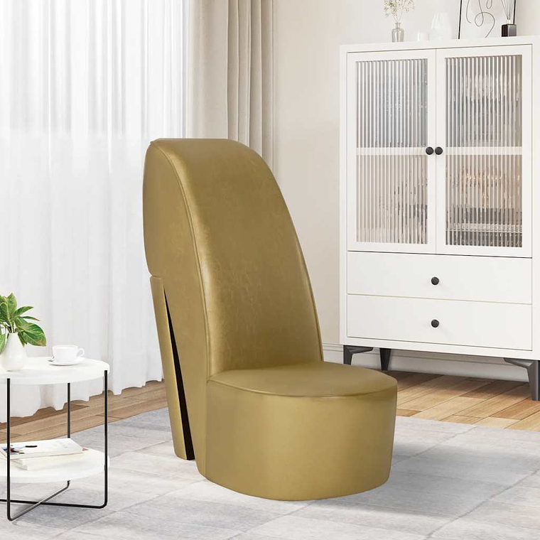 vidaXL Cadeira estilo sapato de salto alto couro artificial dourado 1
