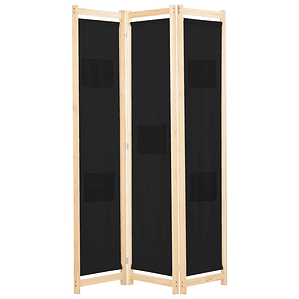 vidaXL Divisória de quarto com 3 painéis 120x170x4 cm tecido preto