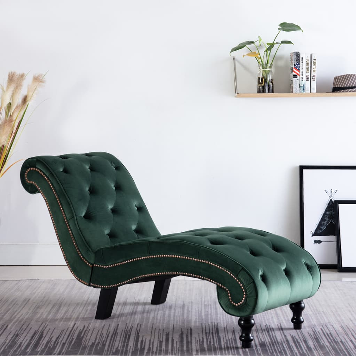 vidaXL Chaise longue em veludo verde 1