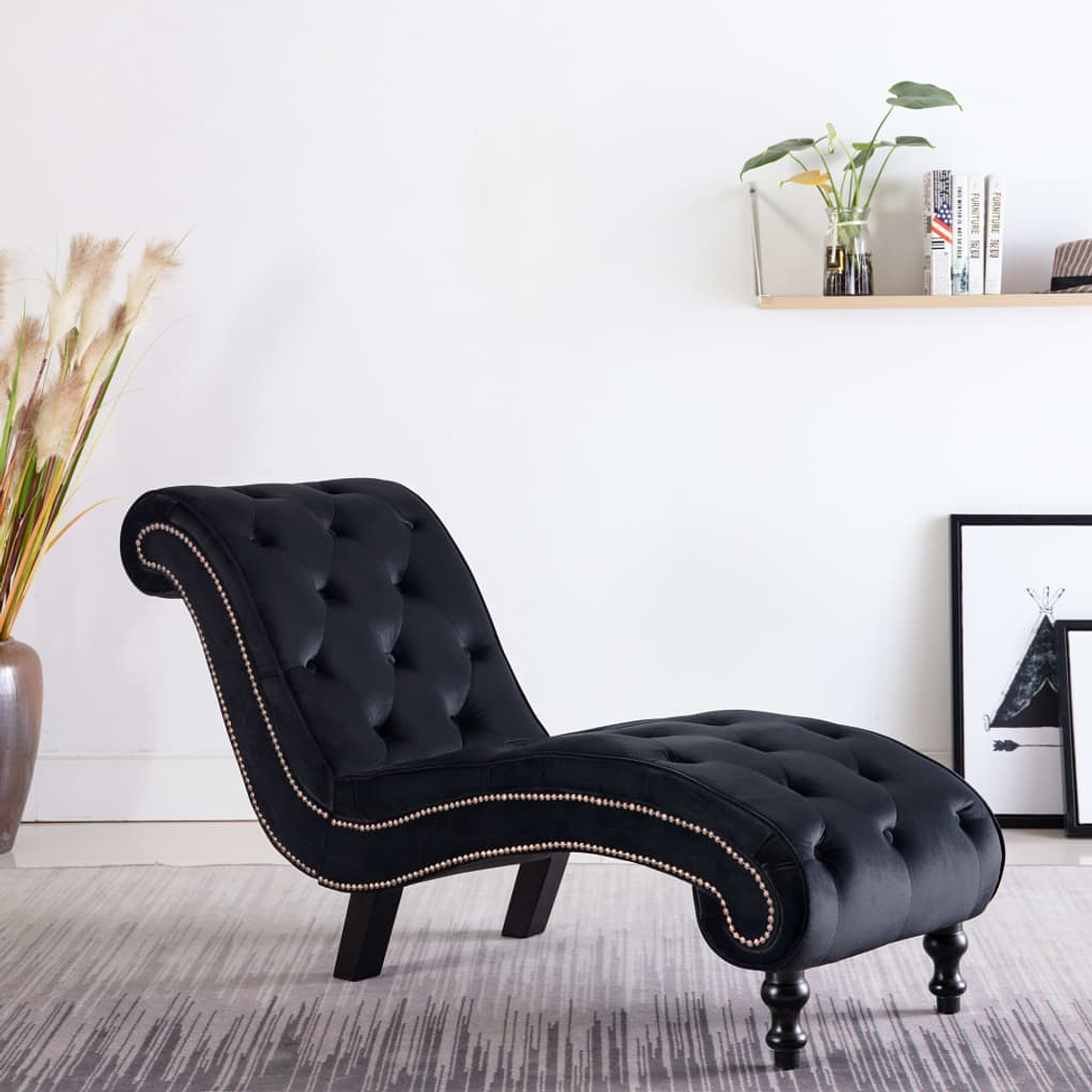 vidaXL Chaise longue em veludo preto 1
