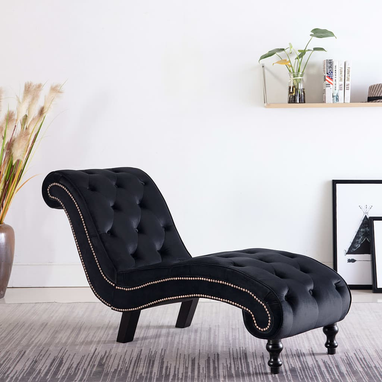 vidaXL Chaise longue em veludo preto 1
