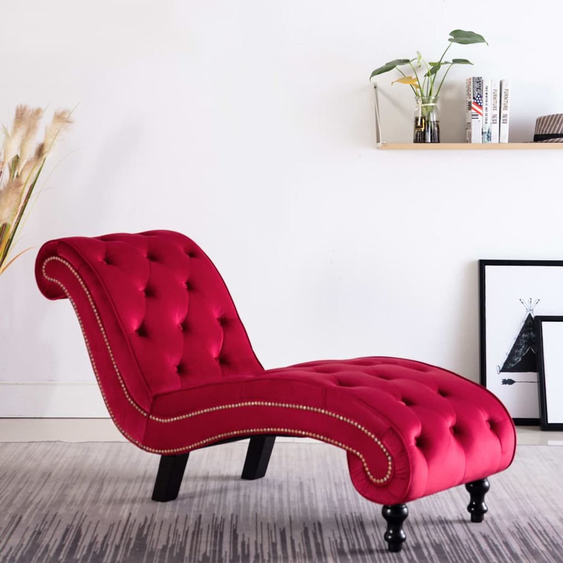 vidaXL Chaise longue em veludo vermelho 1