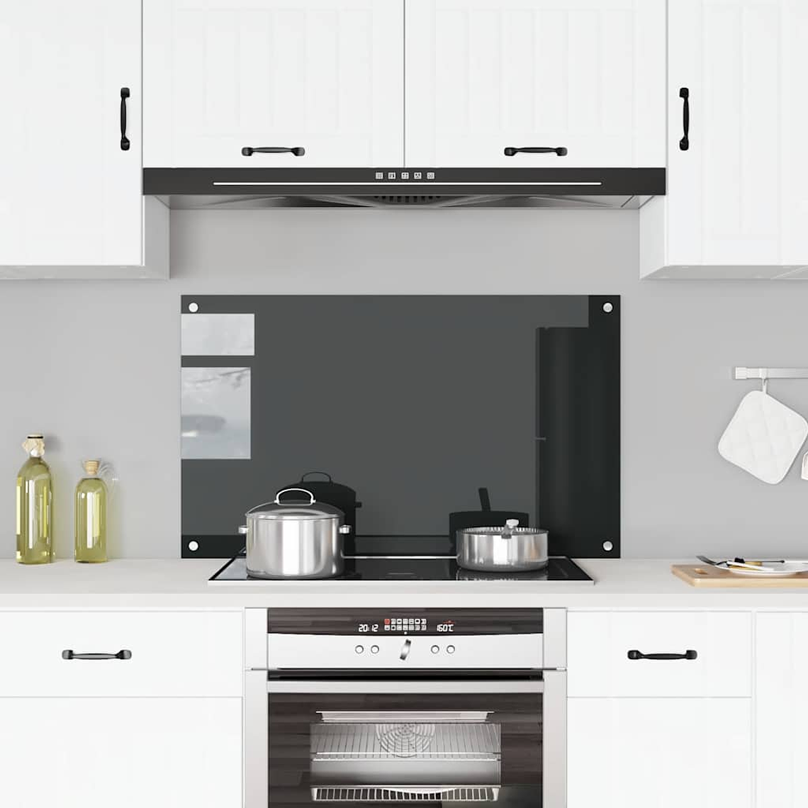  vidaXL Painel anti-salpicos de cozinha 100x60 cm vidro temperado preto 1