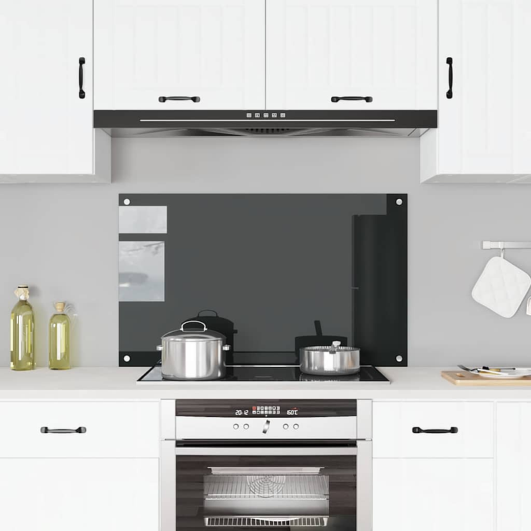  vidaXL Painel anti-salpicos de cozinha 100x60 cm vidro temperado preto 1
