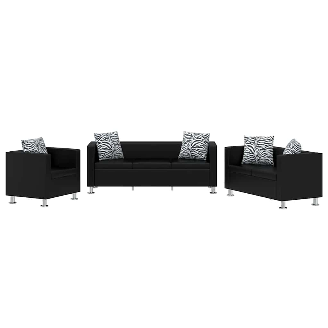vidaXL Conjunto sofás de 2 e 3 lugares + poltrona couro artific. preto  1