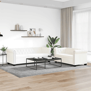   vidaXL Conjunto sofás Chesterfield 2 + 3 lugares couro artific. branco 