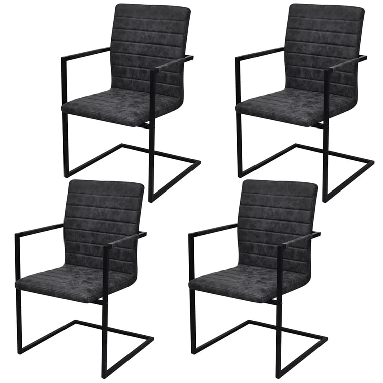 vidaXL Cadeiras de jantar cantilever 4 pcs couro artificial preto 1