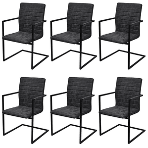 vidaXL Cadeiras de jantar cantilever 6 pcs couro artificial preto