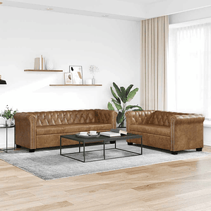 vidaXL Conjunto de sofás de 2 + 3 lugares, Chesterfield, castanho 