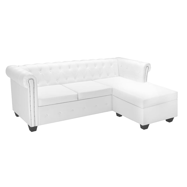 vidaXL Sofá Chesterfield em forma de L couro artificial branco 1