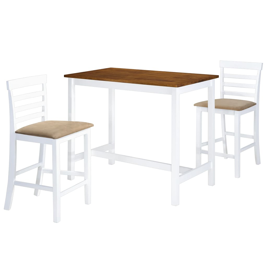 vidaXL Mesa e cadeiras de bar 3 pcs madeira maciça castanho e branco 1