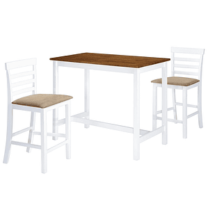vidaXL Mesa e cadeiras de bar 3 pcs madeira maciça castanho e branco