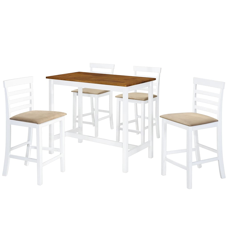 vidaXL Mesa e cadeiras de bar 5 pcs madeira maciça castanho e branco 1