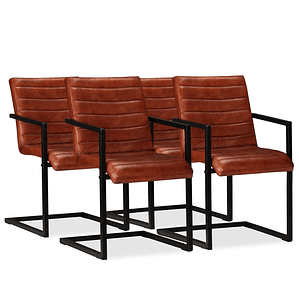 vidaXL Cadeiras de jantar 4 pcs couro genuíno castanho