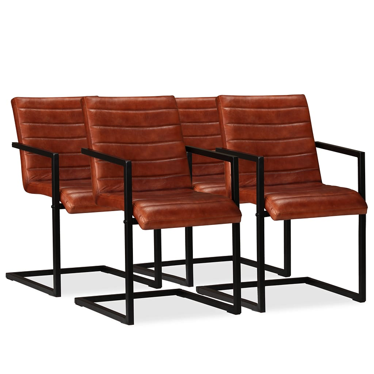 vidaXL Cadeiras de jantar 4 pcs couro genuíno castanho 1