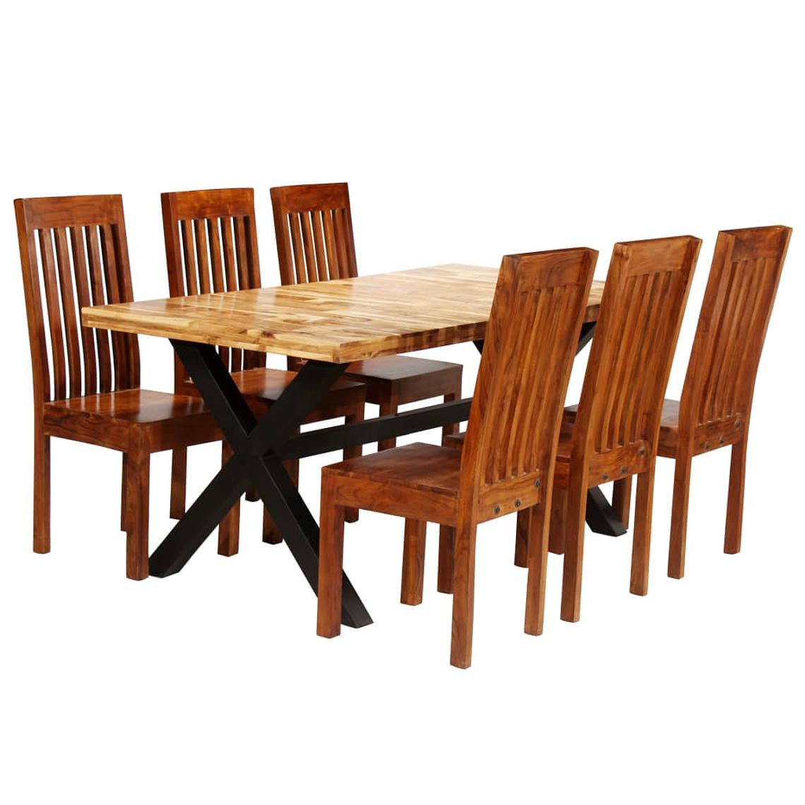 vidaXL Conjunto mesa de jantar 7 pcs madeira mangueira e acácia maciça 1