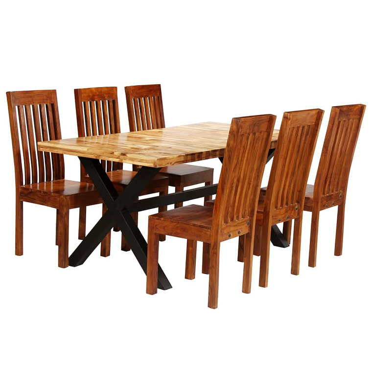 vidaXL Conjunto mesa de jantar 7 pcs madeira mangueira e acácia maciça 1