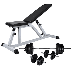 vidaXL Banco musculação c/ conjunto de barras e halteres 60,5 kg