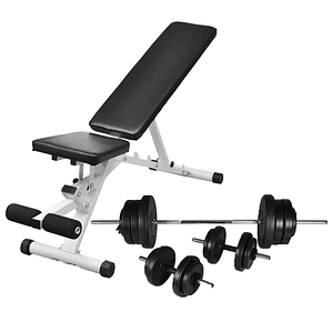vidaXL Banco musculação c/ conjunto de barras e halteres 60,5 kg