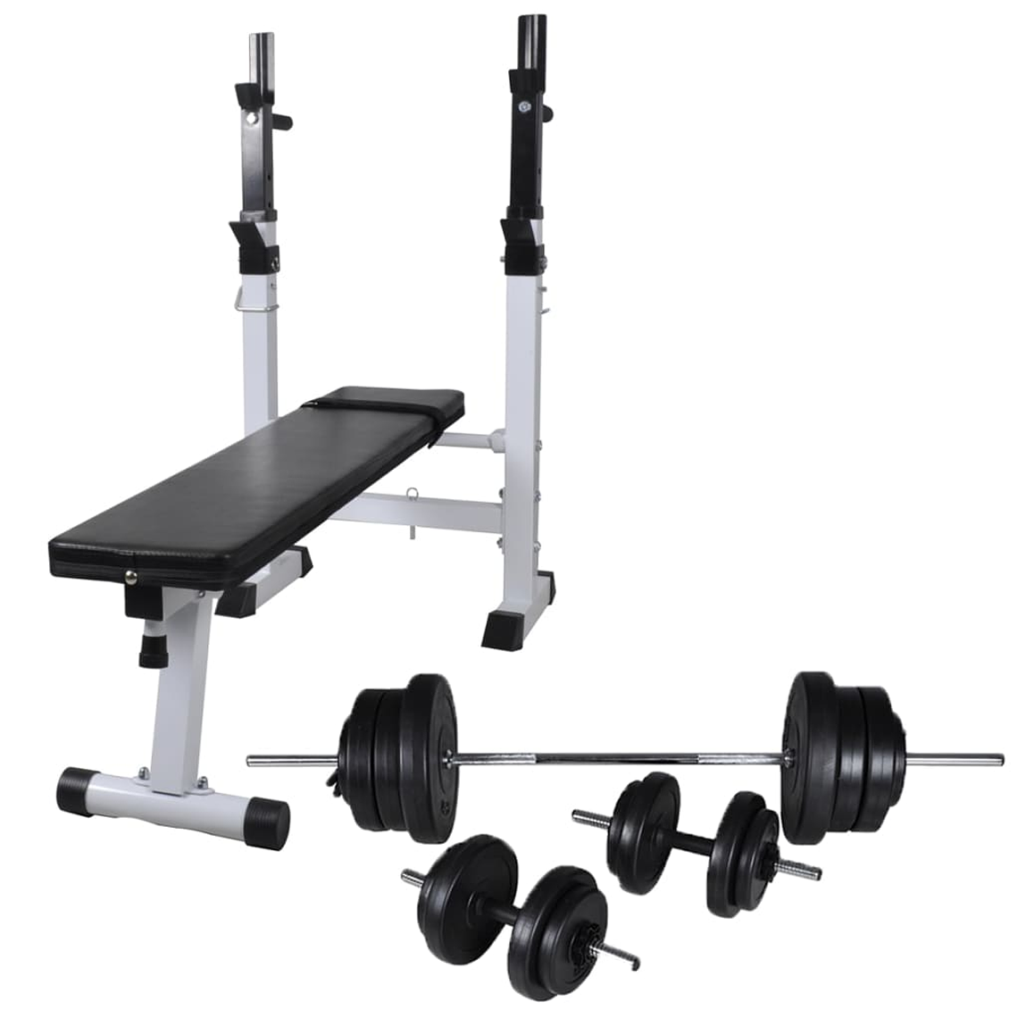 vidaXL Banco musculação c/ suporte p/ pesos + barras e halteres 60,5kg 1